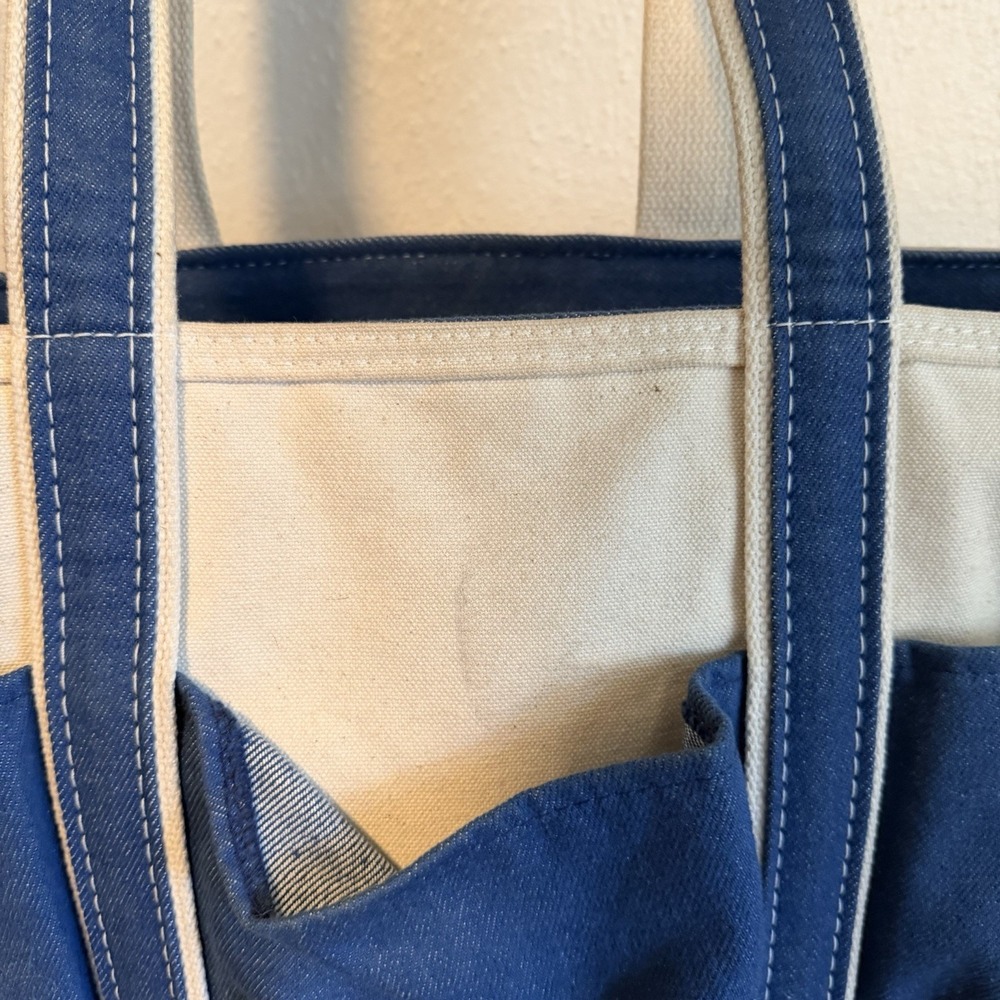 Vintage L.L. Bean Boat And Tote Denim Canvas 6 Pockets Original Bag Garden - Picture 3 of 11